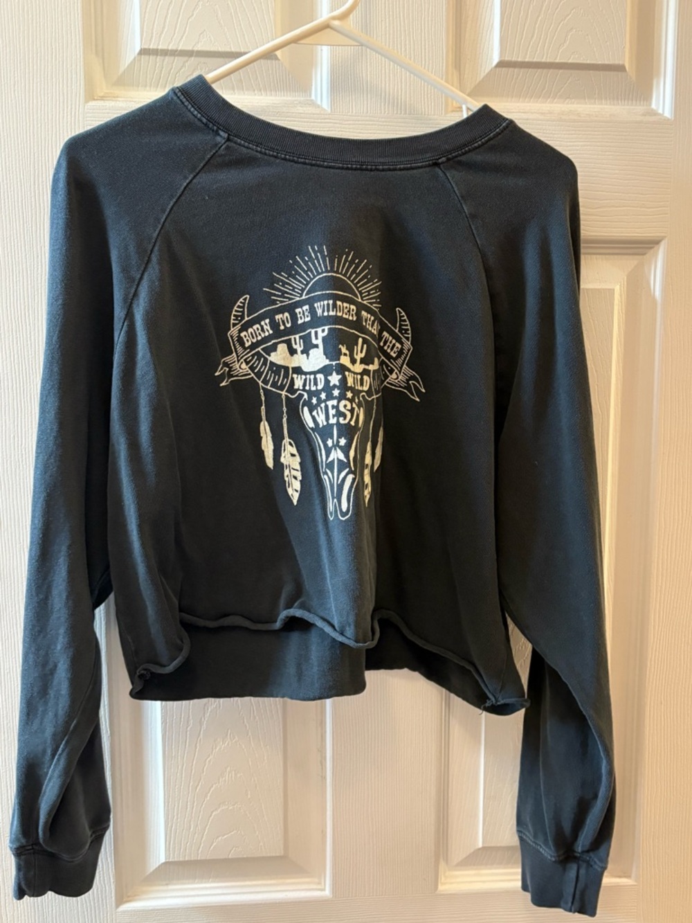 Double Zero Black Graphic Long Sleeve Crop Tee